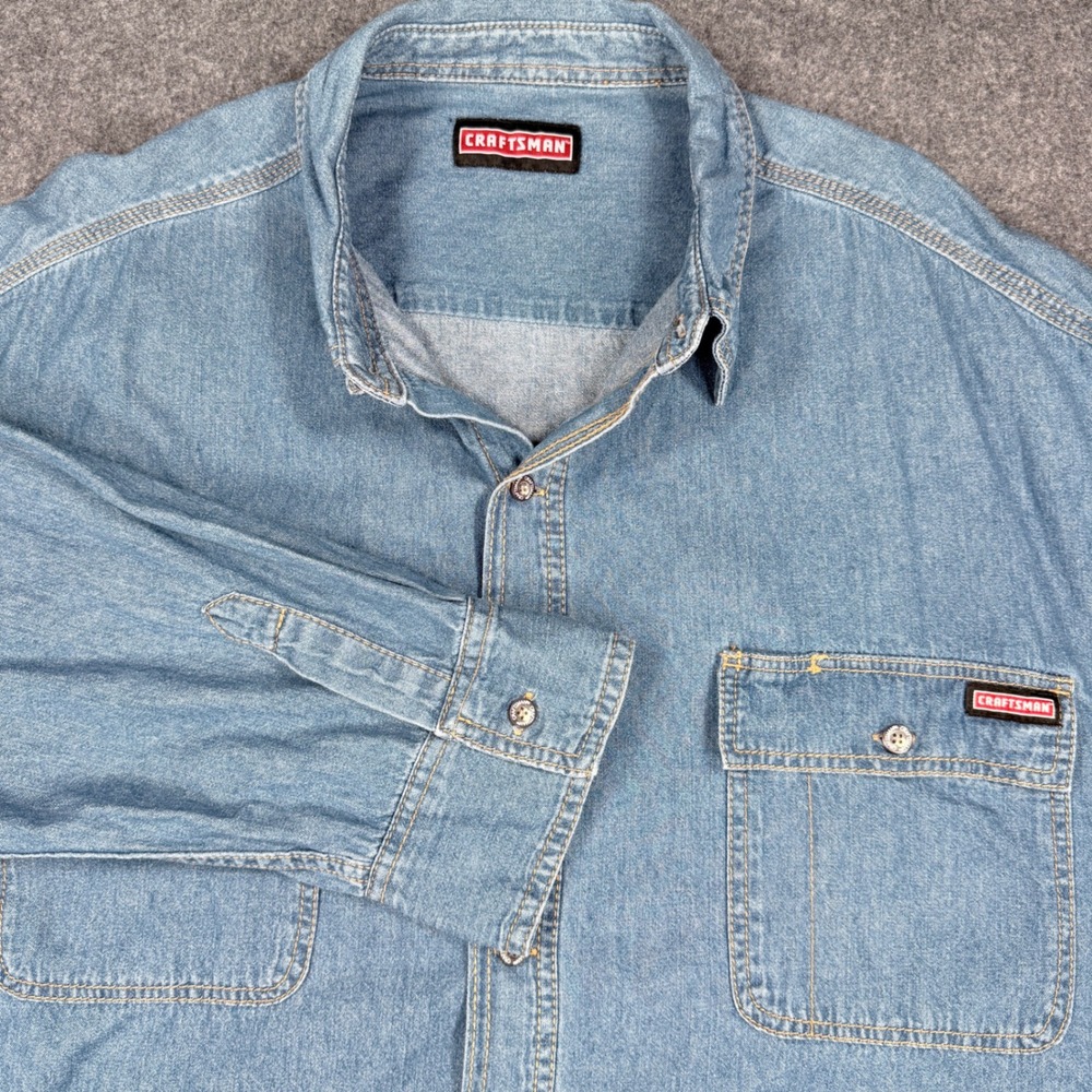 Craftsman Mens XXL Blue Denim Long Sleeve Button Down Work Shirt 1002-1
